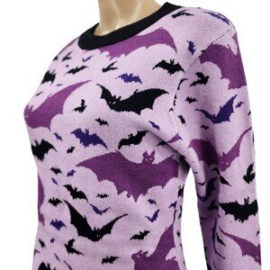 Halloween Bat Medium Print Purple Sweater Dress